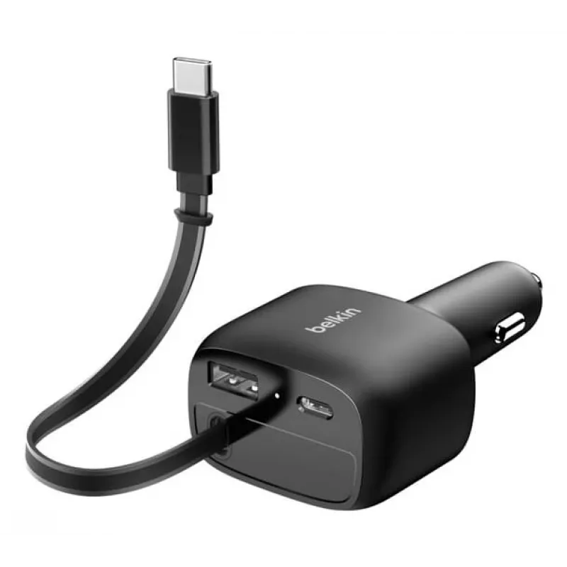 Belkin 75W 2-Port w Retractable USB-C Cbl Car - Kabelis (CCC001HQBK)