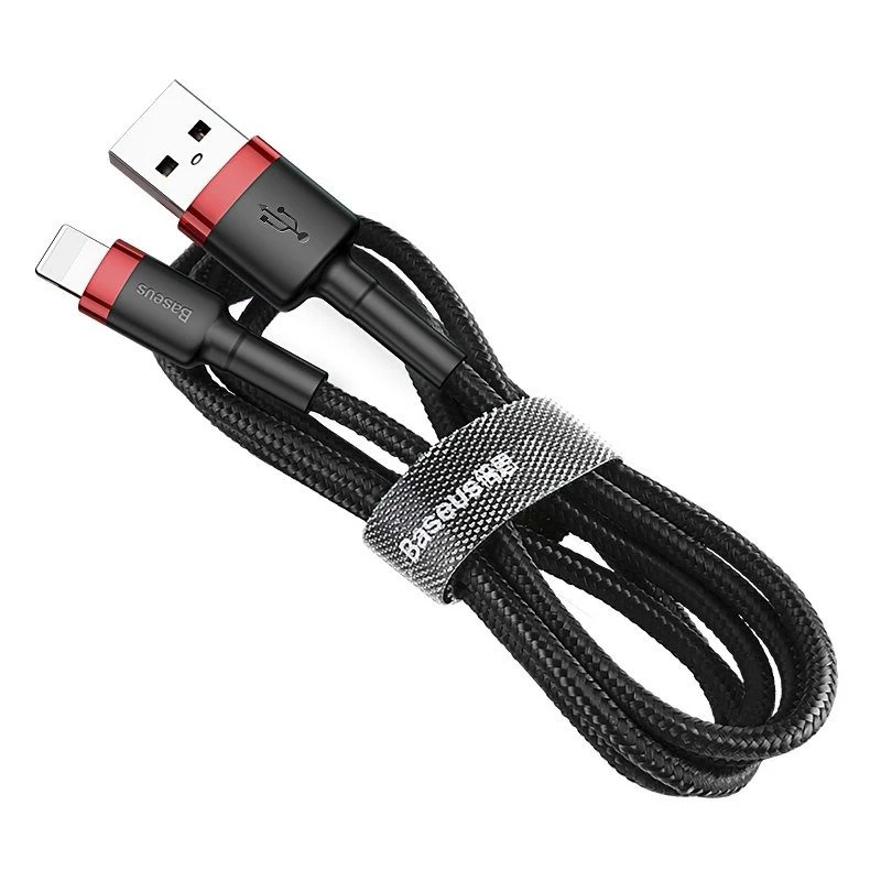 “Baseus Cafule” USB-A – “Lightning” laidas, 2,4 A, QC 3.0, 1 m — juoda/raudona