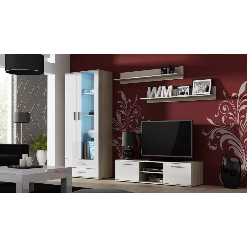 Cama TV stovas SOHO 140 sonomos ąžuolas/baltas blizgus