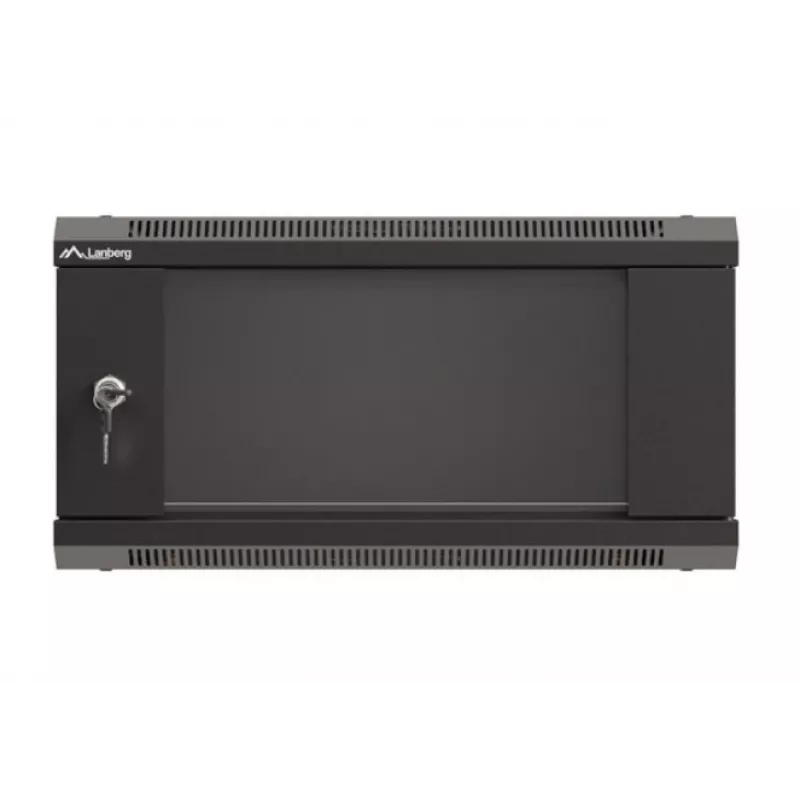 Prie sienos montuojama stovo spinta LANBERG WF03-5304-10B 19 colių 4U juoda, stiklinės durys