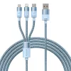 3in1 USB kabelis Baseus StarSpeed Series, USB-C + Micro + Lightning 3,5A, 1,2m (Mėlynas)
