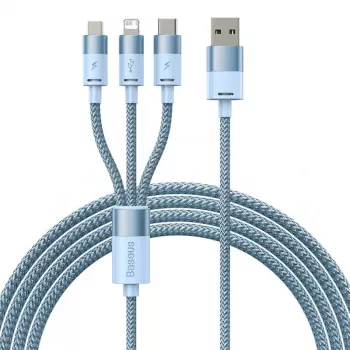 3in1 USB kabelis Baseus StarSpeed Series, USB-C + Micro + Lightning 3,5A, 1,2m (Mėlynas)