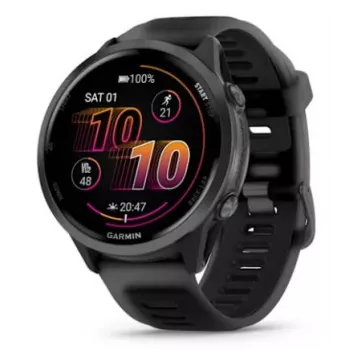 Išmanusis laikrodis GARMIN Forerunner 570 — 47 mm šiferio pilkumo aliuminio korpusas, permatomas juodas silikoninis dirželis