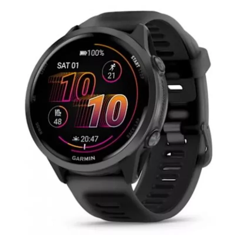 Išmanusis laikrodis GARMIN Forerunner 570 — 47 mm šiferio pilkumo aliuminio korpusas, permatomas juodas silikoninis dirželis