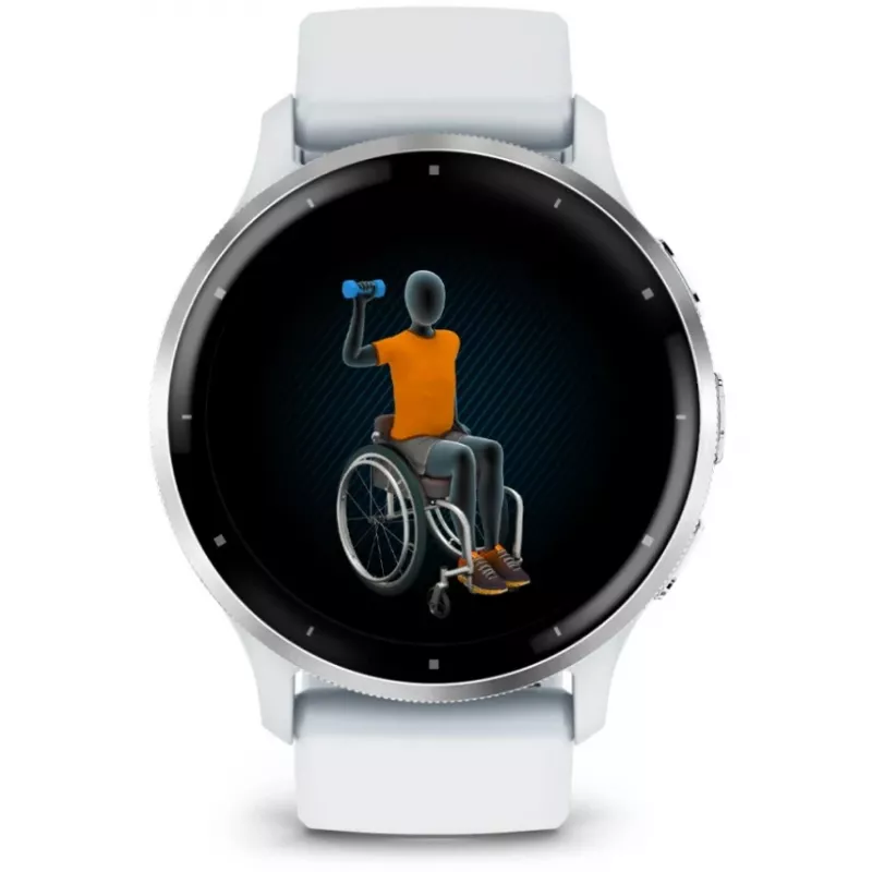 Išmanusis laikrodis GARMIN Venu 3 — 1,4 colio AMOLED, 45 mm korpusas, GPS, Wi‑Fi, 8 GB, sidabrinis/baltas, silikoninis dirželis