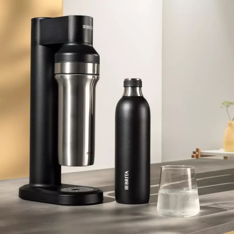 Butelis karbonizatoriui BRITA 118440 — nerūdijantis plienas, 1 l, tinkamas plauti indaplovėje, ergonomiškas (93×93×305 mm)