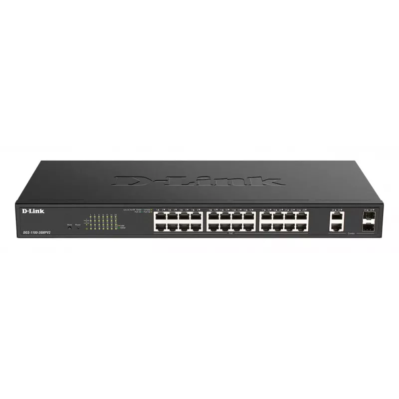 D-Link DGS-1100-26MPV2/E tinklo komutatorius Valdomas L2 Gigabit Ethernet (10/100/1000) Power over Ethernet (PoE) Juoda