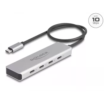 DeLOCK USB Type-C šakotuvas 10 Gbps 4 prievadai aliuminis pilkas