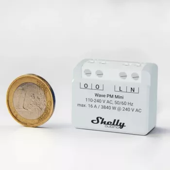 Išmanusis jungiklis „Shelly Qubino Wave PM Mini“ pilkas, belaidis, 110–240 V, 16 A, 24–30 V DC, 868,4 MHz