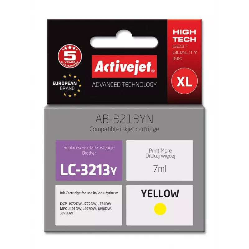 Activejet AB-3213YN rašalo kasetė (Brother LC3213Y pakaitalas; Supreme; 7 ml; geltona)