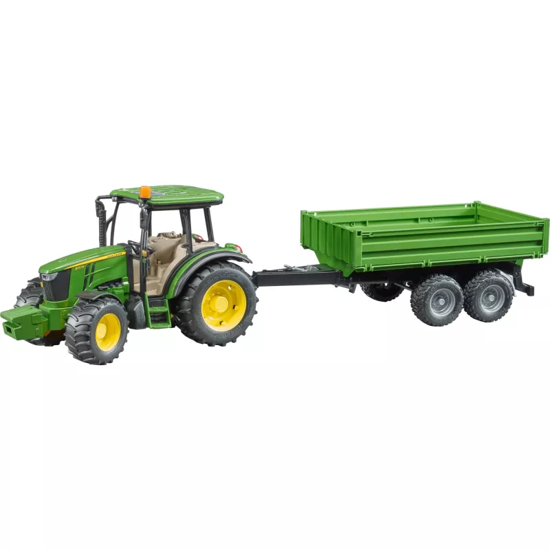 Traktoriaus modelis BRUDER John Deere 5115 M su savivarčiu priekaba