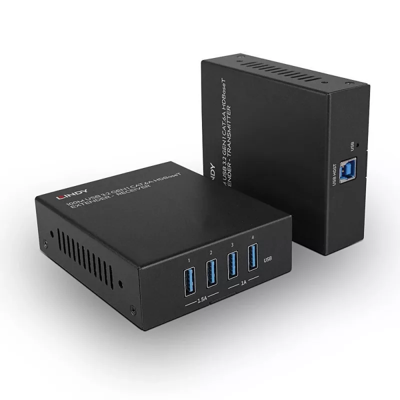 Lindy 100m USB 3.2 Gen 1 Cat.6A HDBaseT ilgintuvas, siųstuvas ir imtuvas, laidinis, 100 m, Cat6a, juodas, metalinis