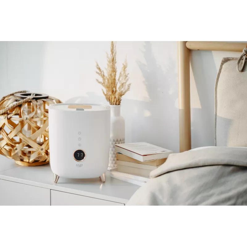 Ultrasonic humidifier Adler AD 7972 — 4 L talpa, 300 ml/h, iki 35 m², 23 W, balta