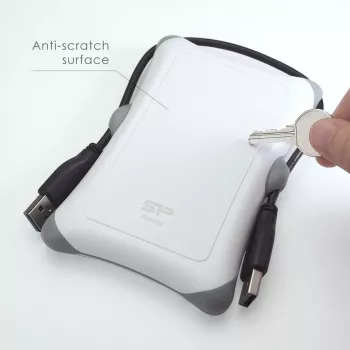 Išorinis kietasis diskas Silicon Power Armor A30 1TB USB 3.2 Gen 1, 2,5 colio HDD, baltas, USB Type-A