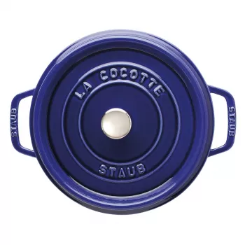 Staub 24 cm apvali ketaus kokotė tamsiai mėlyna