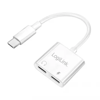 LogiLink USB-C garso adapteris USB-C/M į 2x USB-C/F 60W PD balta