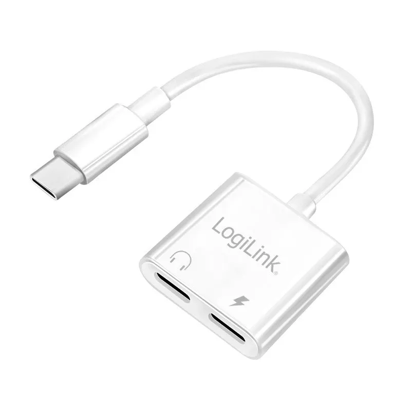 LogiLink USB-C garso adapteris USB-C/M į 2x USB-C/F 60W PD balta