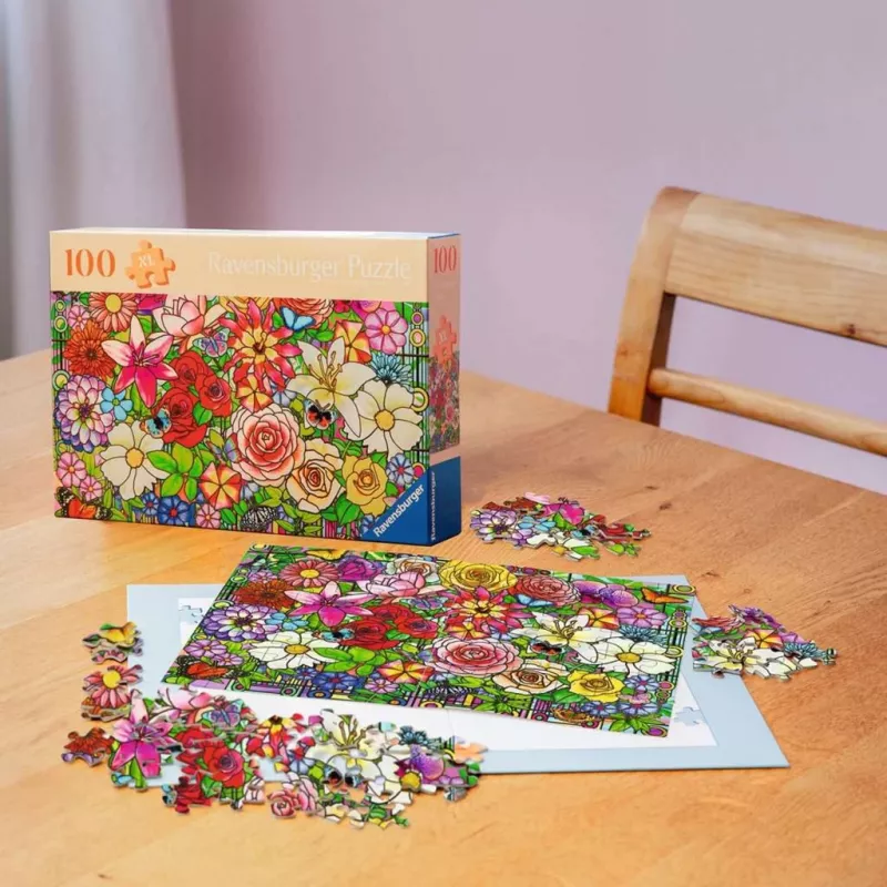 Dėlionė Ravensburger Feel Well & Puzzle - Flower Window, 100 dalių, lytėjimo elementai
