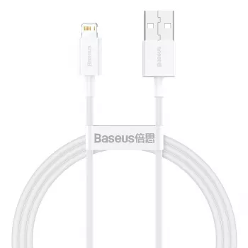 „Baseus CALYS-A02“ mobiliojo telefono laidas, baltas, 1 m, USB A / Lightning
