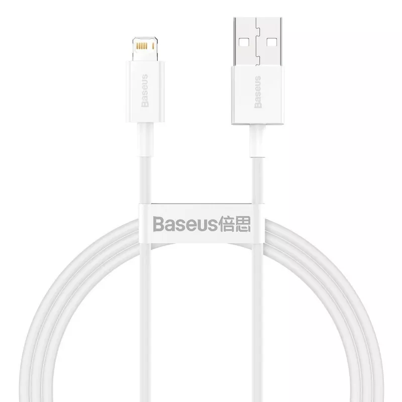 „Baseus CALYS-A02“ mobiliojo telefono laidas, baltas, 1 m, USB A / Lightning