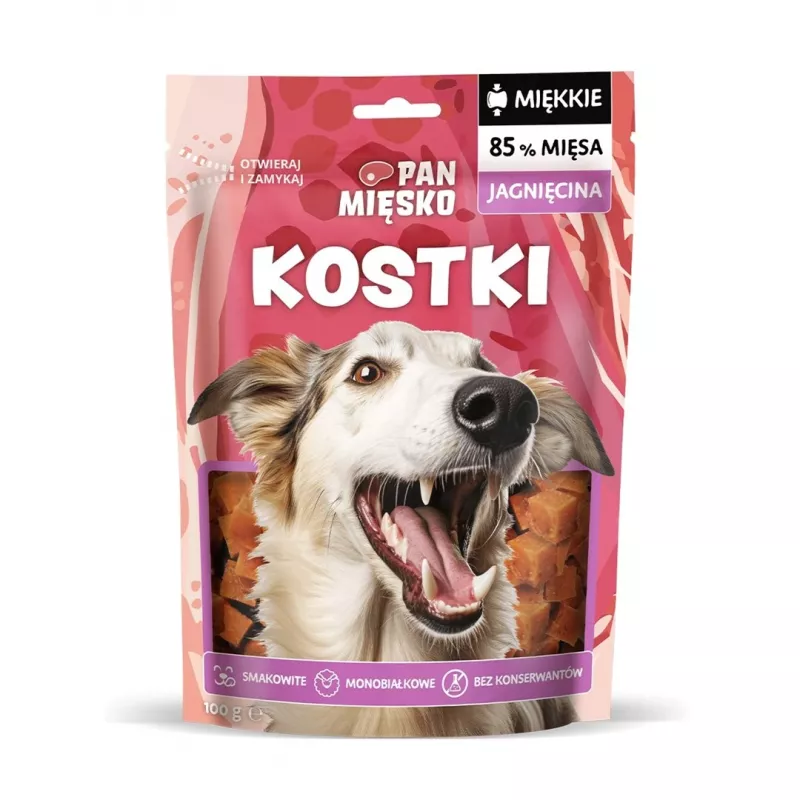 Dresūros skanėstai šunims Pan Miesko Lamb Cubes 100 g — vieno ingrediento ėriena, monoproteininiai, be glitimo ir sojos
