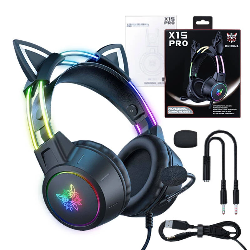 Ausinės Onikuma X15 PRO Žaidimų ausinės Katė Juoda