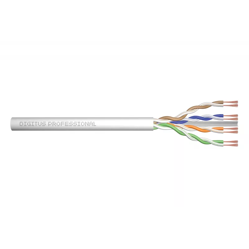 Tinklo kabelis Digitus CAT 6A U/UTP vytos poros pleistrinis laidas, neapdorotas 100 m, pilkas