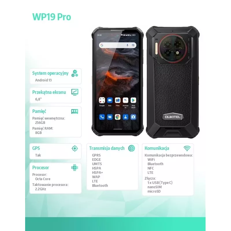 Išmanusis telefonas Oukitel WP19 Pro 6,78 col. 8GB/256GB juodas