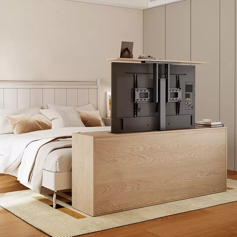 Maclean MC-866T Smart Motorizuotas Elektrinis TV Keltuvas TUYA Mobilioji Programa Grindų Montavimo Laikiklis Alexa Google Home 37''-80'' 60kg Spintelė VESA (EU kištukas)