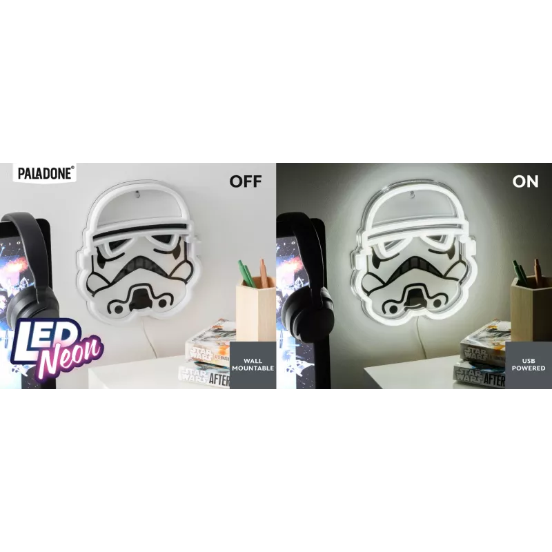 Prie sienos montuojamas LED neoninis šviestuvas Paladone Stormtrooper modelis PP14595SWVN, dekoratyvinis „Žvaigždžių karų“ apšvietimas