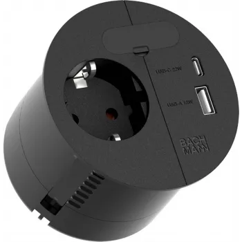 Maitinimo lizdas Bachmann 938.201 su 1×CEE7/3 lizdu, 1×USB-A/C 22W, 2,0 m kabeliu