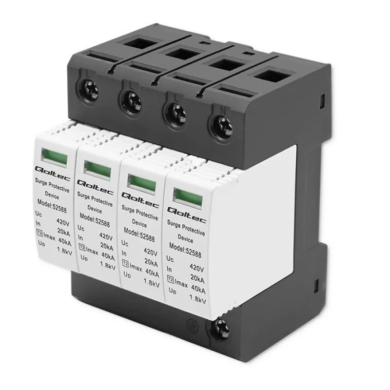 Viršįtampių slopintuvas QOLTEC 52588 AC 4P 420V T2 C — 4 polių kintamosios srovės viršįtampių ribotuvas, 420 V, 2 tipas
