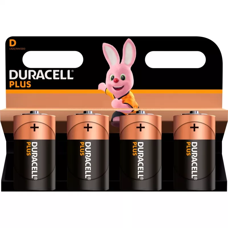 Duracell Plus NEW MN1300 LR20 D dydžio šarminė baterija 1,5 V — 4 vnt.
