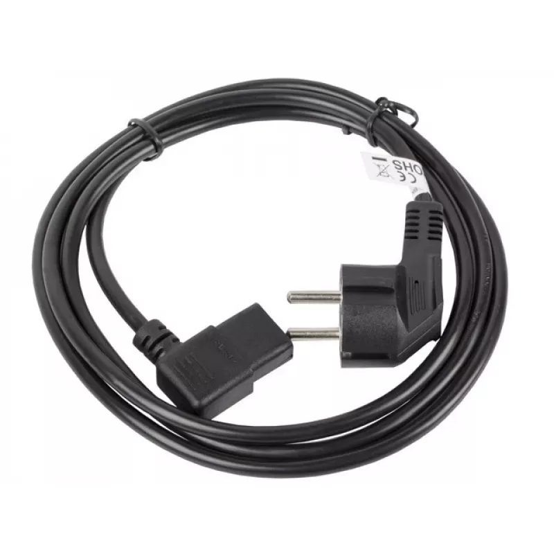 Maitinimo laidas LANBERG CA-C13C-12CC-0018-BK, 2 m, C13 lizdas prie CEE7/7, juodas, kampuotas C13