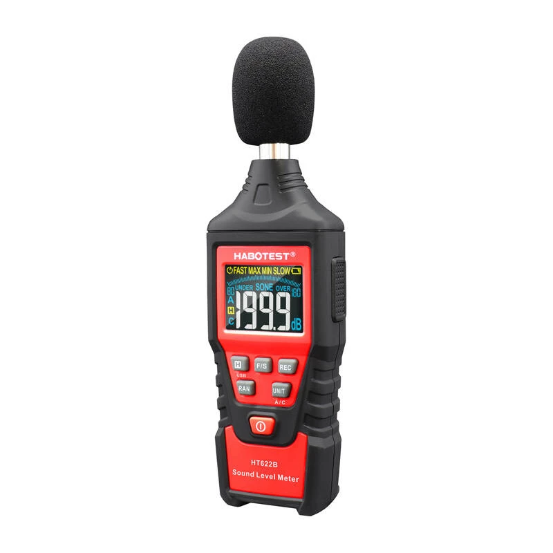 Skaitmeninis decibelų matuoklis Habotest HT622B — garso lygio matuoklis su A/C svėrimu, USB sąsaja