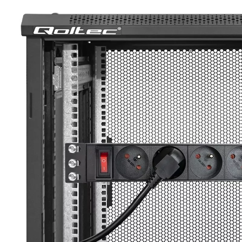 Qoltec aliumininis PDU 10'' stelui | 1U | 16A | 4xPRANCŪZIŠKI | 1,8 m