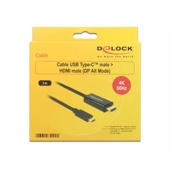 Vaizdo kabelio adapteris DeLOCK 85292 USB Type-C į HDMI 3 m juodas