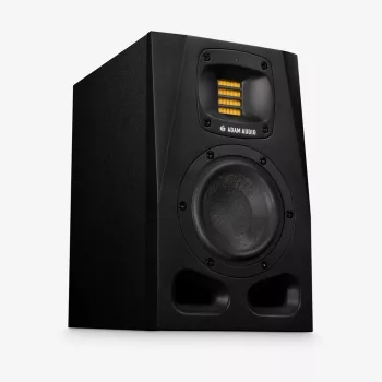Studijiniai monitoriai ADAM AUDIO A4V Juoda, 2 krypčių, 90 W RMS, 4 colių žemų dažnių garsiakalbis, LED ekranas, montuojami į stovą