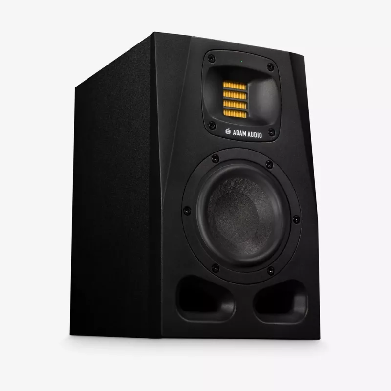 Studijiniai monitoriai ADAM AUDIO A4V Juoda, 2 krypčių, 90 W RMS, 4 colių žemų dažnių garsiakalbis, LED ekranas, montuojami į stovą
