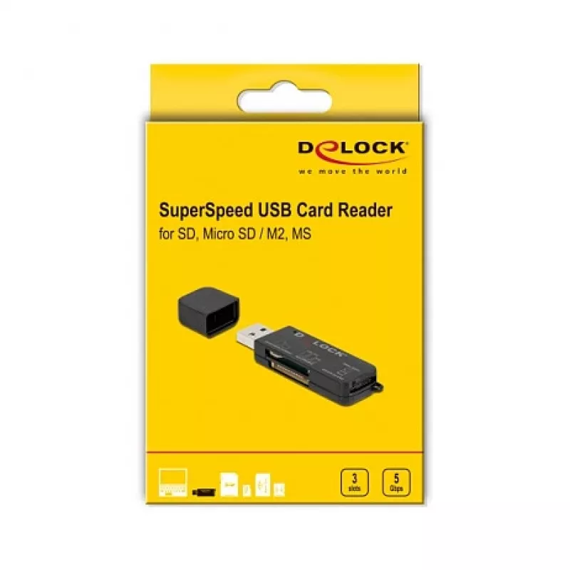 DeLOCK SuperSpeed USB kortelių skaitytuvas SD, Micro SD, MS