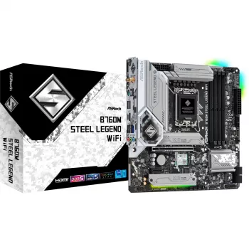 Pagrindinė plokštė ASRock B760M Steel Legend WiFi — Intel B760, LGA 1700, mikro ATX, DDR5, 4 DIMM, 128 GB, Wi‑Fi 6E, 2,5 Gb LAN