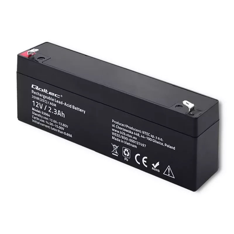 Sandari AGM baterija QOLTEC 12V 2.3Ah UPS ir atsarginėms sistemoms, maks. iškrova 34.5A