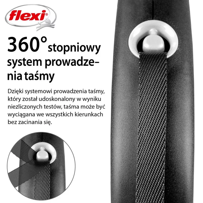Ištraukiamas šuns pavadėlis Flexi Juoda Design M, juostinis pavadėlis, 5 m, vidutinėms veislėms (10–25 kg), maks. apkrova 20 kg