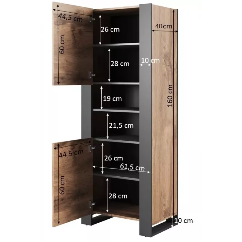 WOOD Knygų spinta 65x40x170,5 votano ąžuolas + antracitas