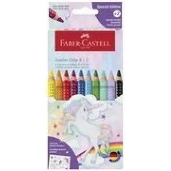 Spalvoti pieštukai Faber-Castell Einhorn Jumbo Grip — 10 vienetų, stambus trikampis sukibimas, minkšta šerdis