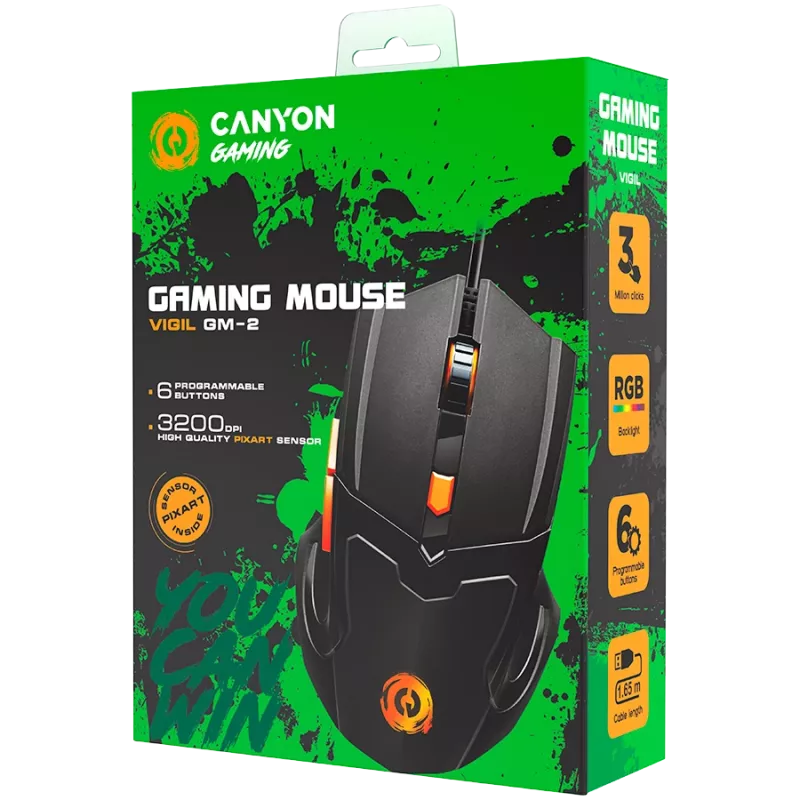 CANYON pelė Vigil GM-2 RGB 6 mygtukų laidinė juoda