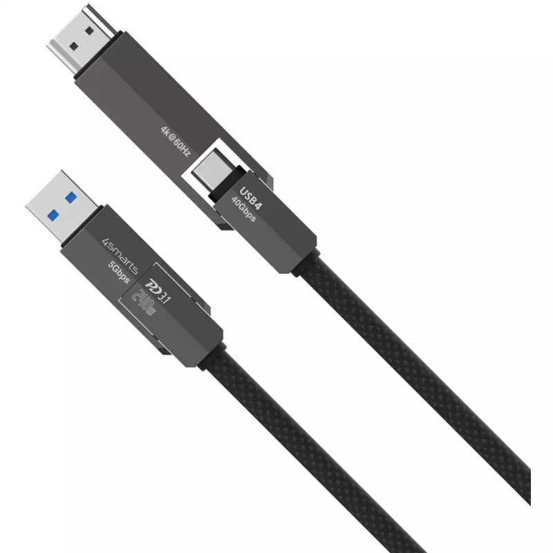 USB4 HDMI kabelis 4smarts ComboCord 240W 1,5 m – USB4 į HDMI, 240W galios tiekimas, 1,5 m ilgis