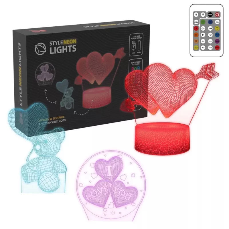Manta SNL115RGB RGB 3D širdies formos dekoratyvinis LED lempos rinkinys