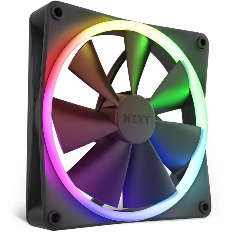 Korpuso ventiliatorius NZXT F140 RGB 14 cm, juodas, 500–1800 RPM, Fluid Dynamic Bearing, 4-pin, 18 šviesos diodų