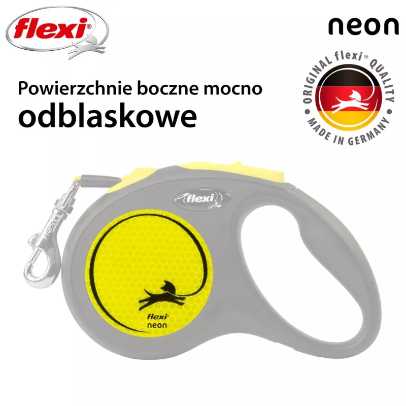 Ištraukiamas pavadėlis Flexi New NEON 5 m - juostinis pavadėlis, mažiems šunims iki 15 kg, juoda/geltona